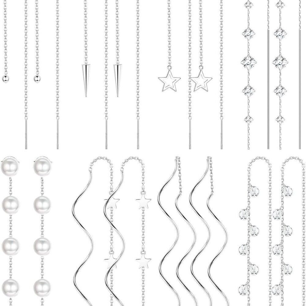 Brand New Womens Silver Stainless Steel Threader Earrings Set